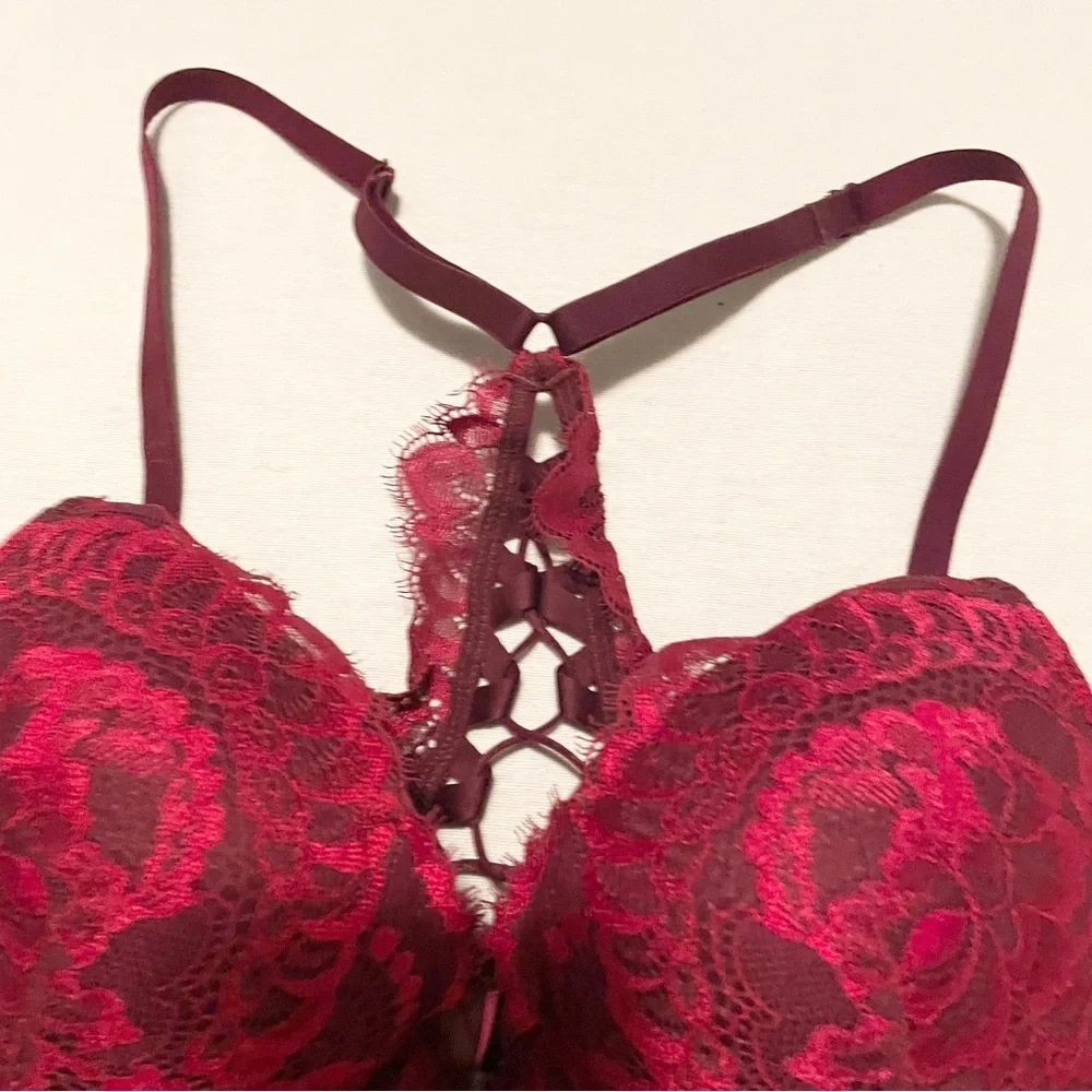 La Senza Burgundy Lace & Mesh Flyaway Babydoll Size M - Picture 7 of 15